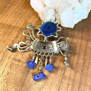 Vintage Silver Wire Art with Blue Agate Lapel Hat Pin